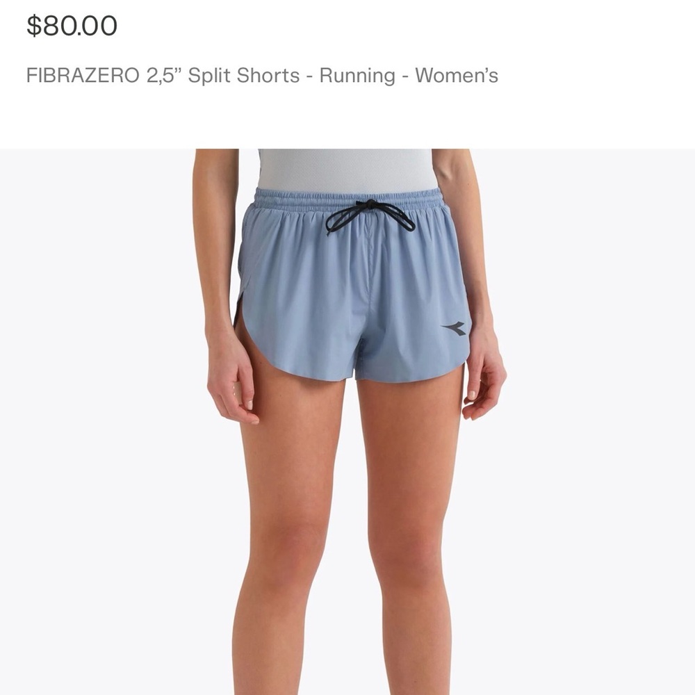 $80 NWT Diadora Light Blue Women's Athletic split  Shorts with Black Drawstring